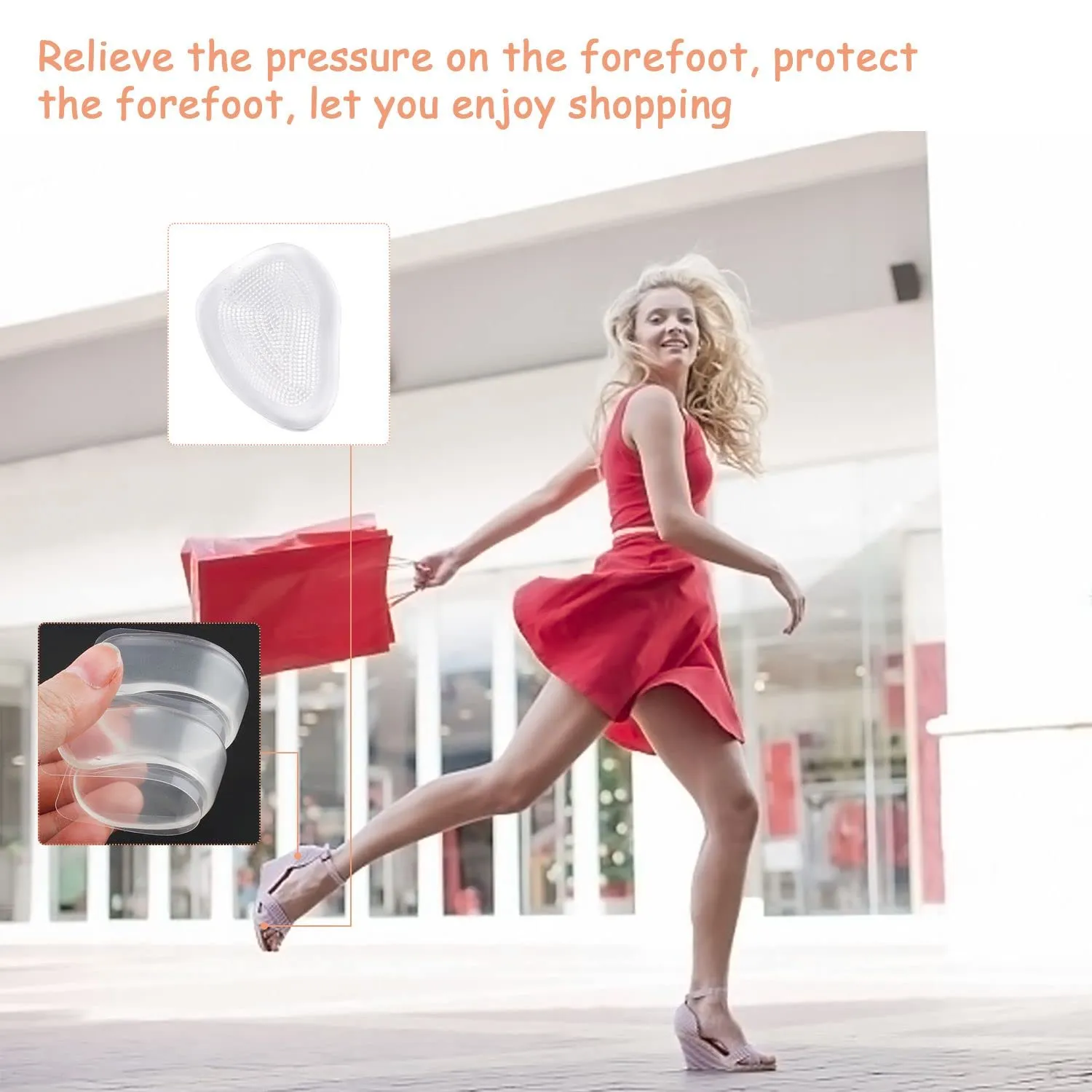 4 Pairs of High Heel Insole, Soft Gel Relieve Metatarsal Pain, Non-Slip Clear Gel Insole, Fits Any Shoes
