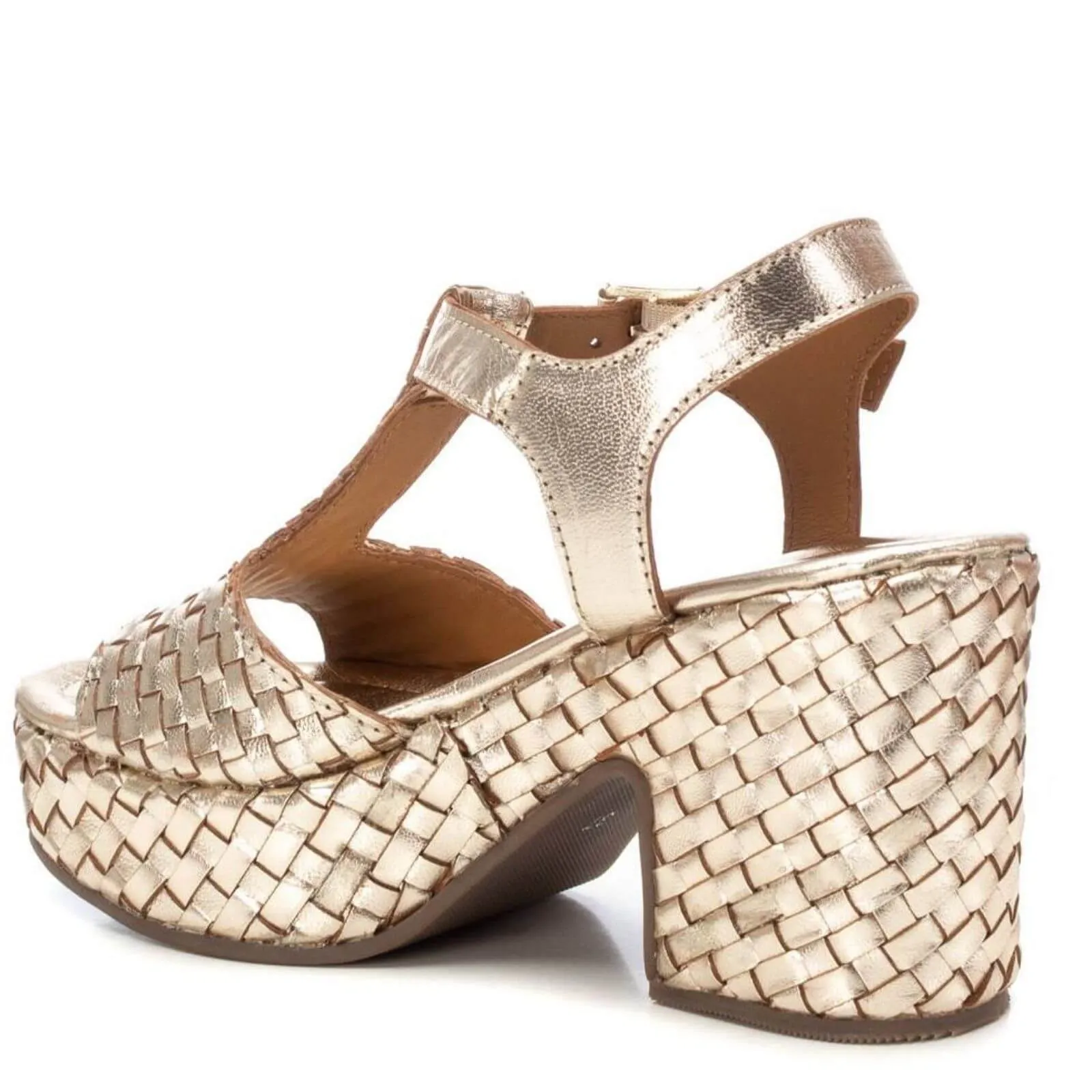 Carmela Gold Woven Leather Wedge Sandals
