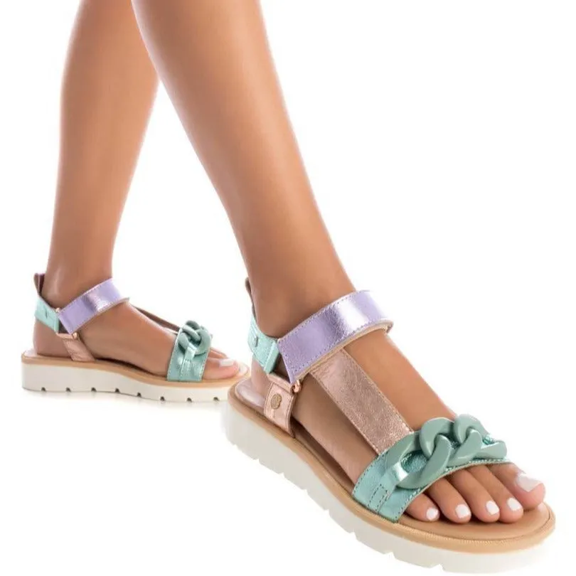 Carmela Multi Metallic Leather Curb Chain Sandals