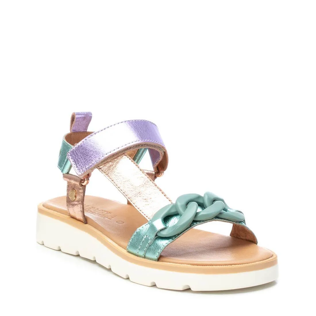 Carmela Multi Metallic Leather Curb Chain Sandals