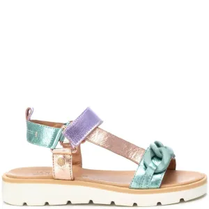Carmela Multi Metallic Leather Curb Chain Sandals