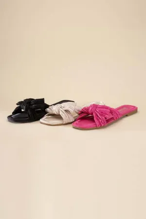 Chic Bow Strap Flat Slides Sandals