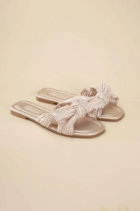 Chic Bow Strap Flat Slides Sandals