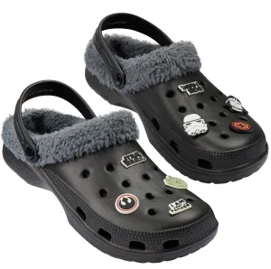 Disney Star Wars Clogs Mens Teens Winter Fleece Lining & Removable Charms - Warm Slip On Garden Shoes with Strap