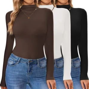 Ekouaer 3 Pack Turtleneck Shirt Women Long Sleeve Mock Neck Slim Fit Tops Winter Thermal Base Layer Soft Stretch Undershirts