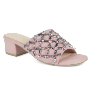 Embellished Block Heel Slides