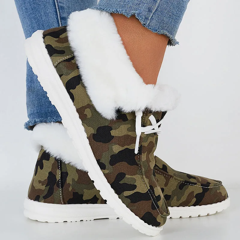 Flat Warm Fur Lining Ankle Snow Boots Plush Loafer Shoes