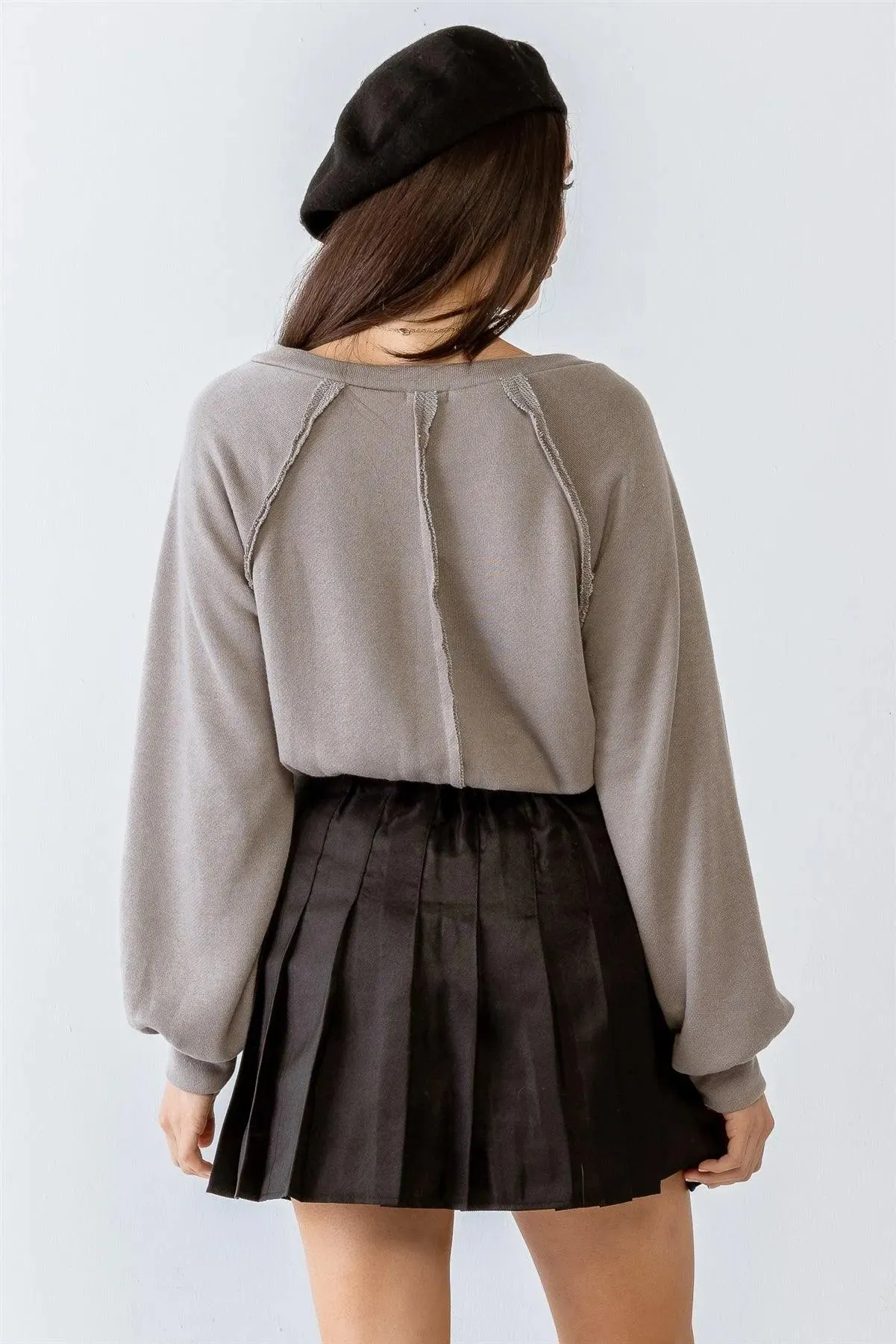 Grey Inside-Out Detail Long Sleeve Crop Top