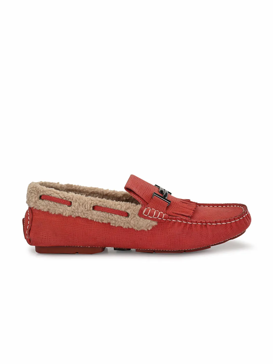 HITZ300 Men's Red Leather Casual Slip-On Shoes