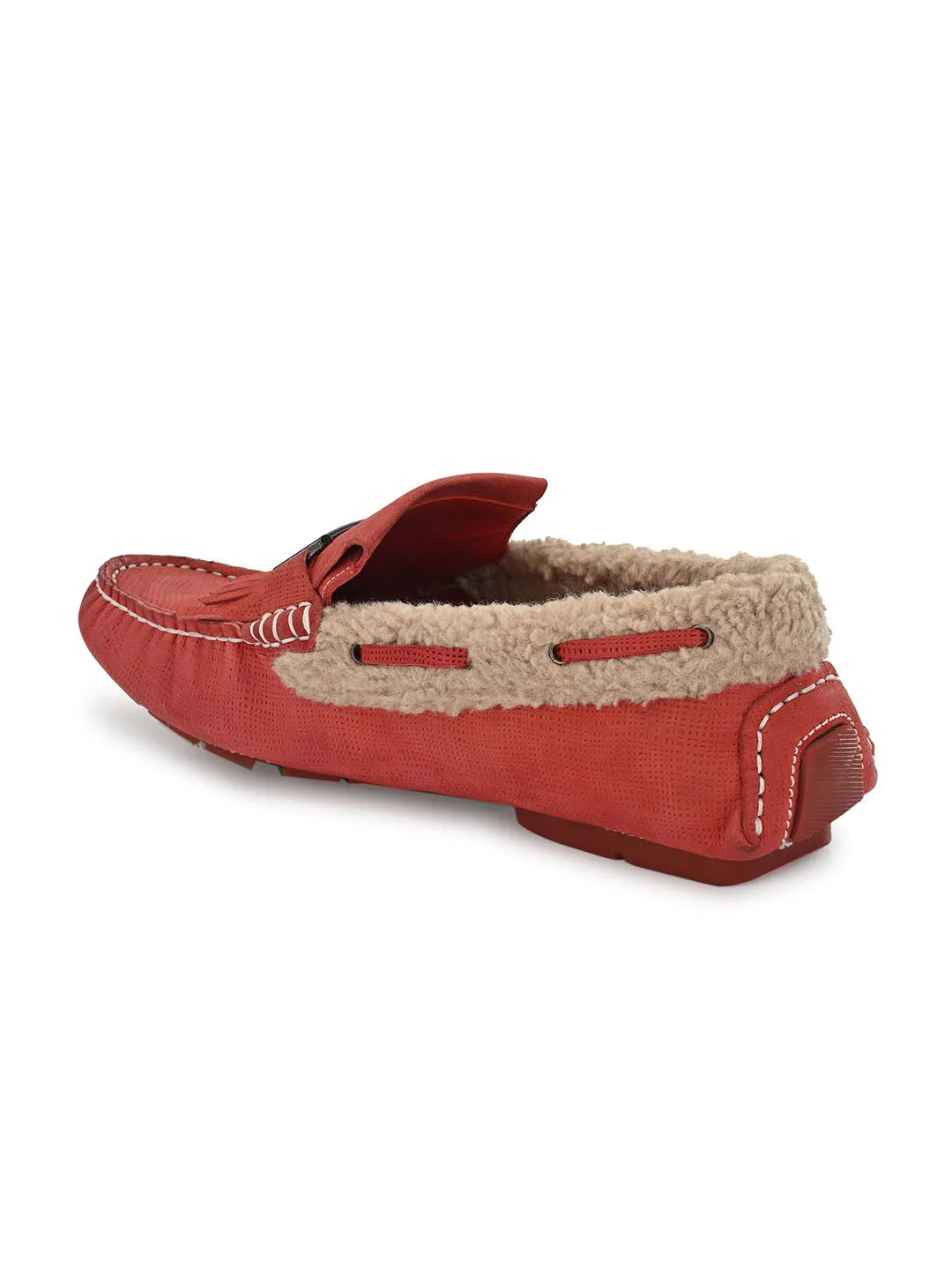 HITZ300 Men's Red Leather Casual Slip-On Shoes