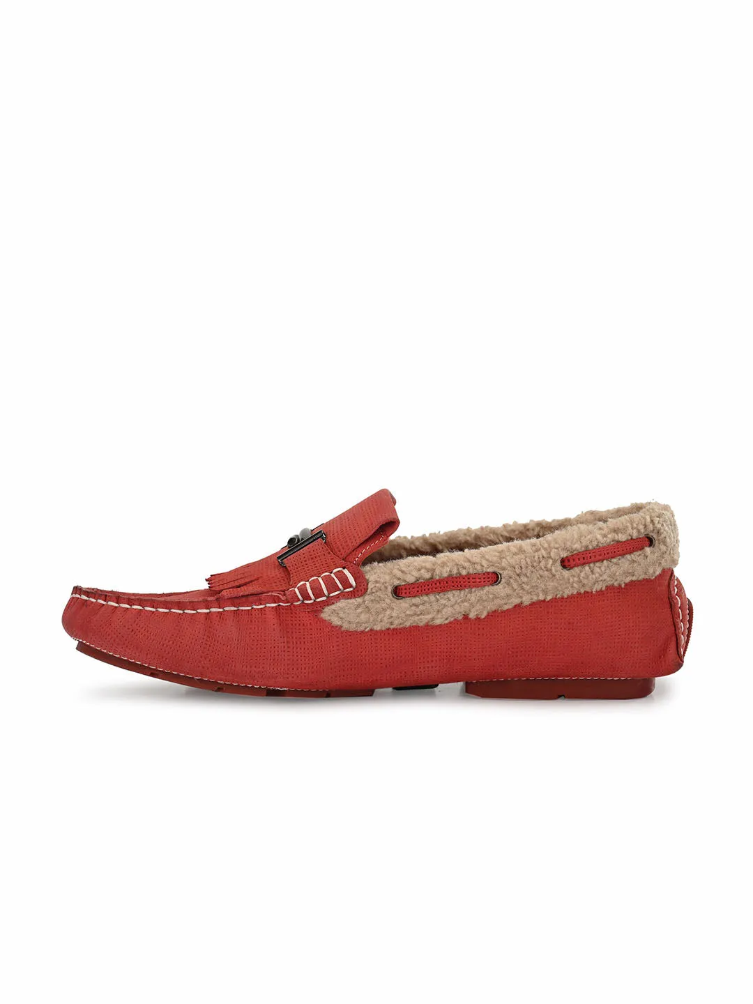 HITZ300 Men's Red Leather Casual Slip-On Shoes