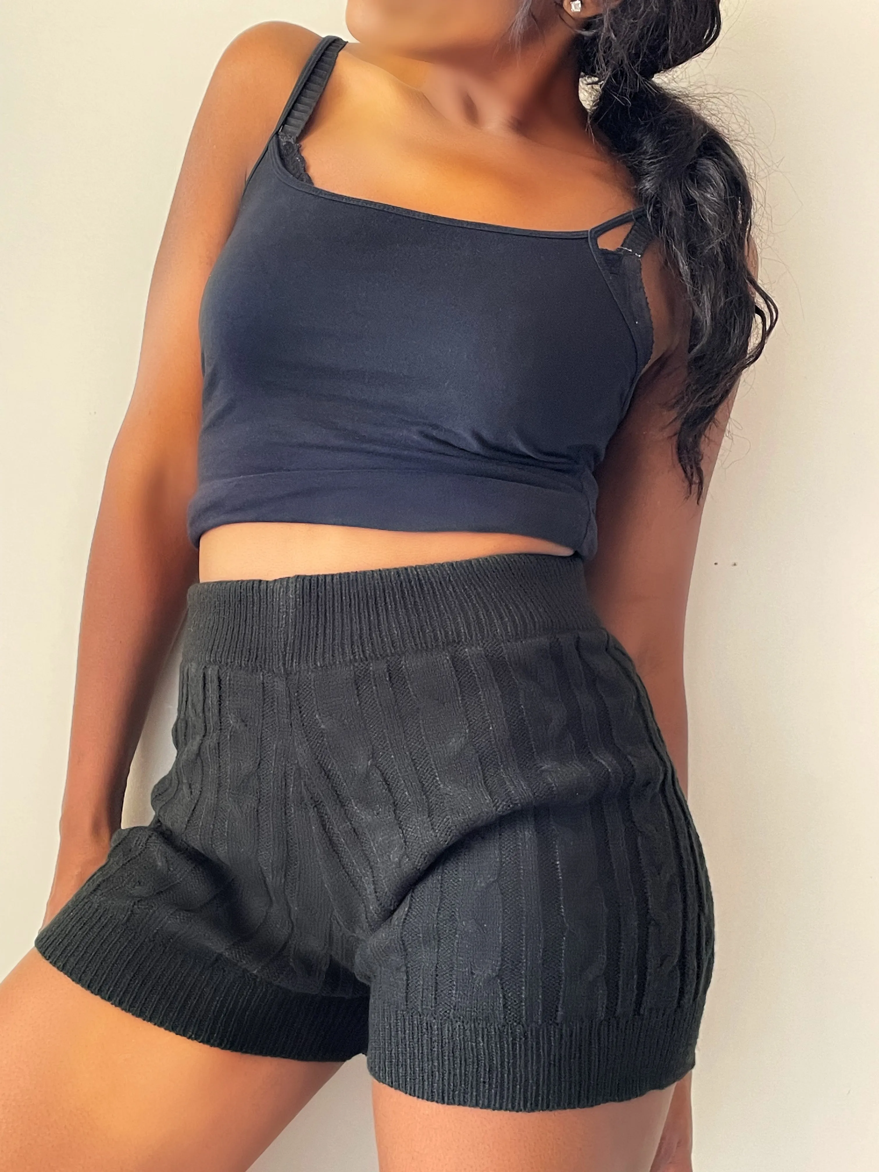 Knit Shorts | Homebody Cableknit Sweater Women's Lounging Shorts Black