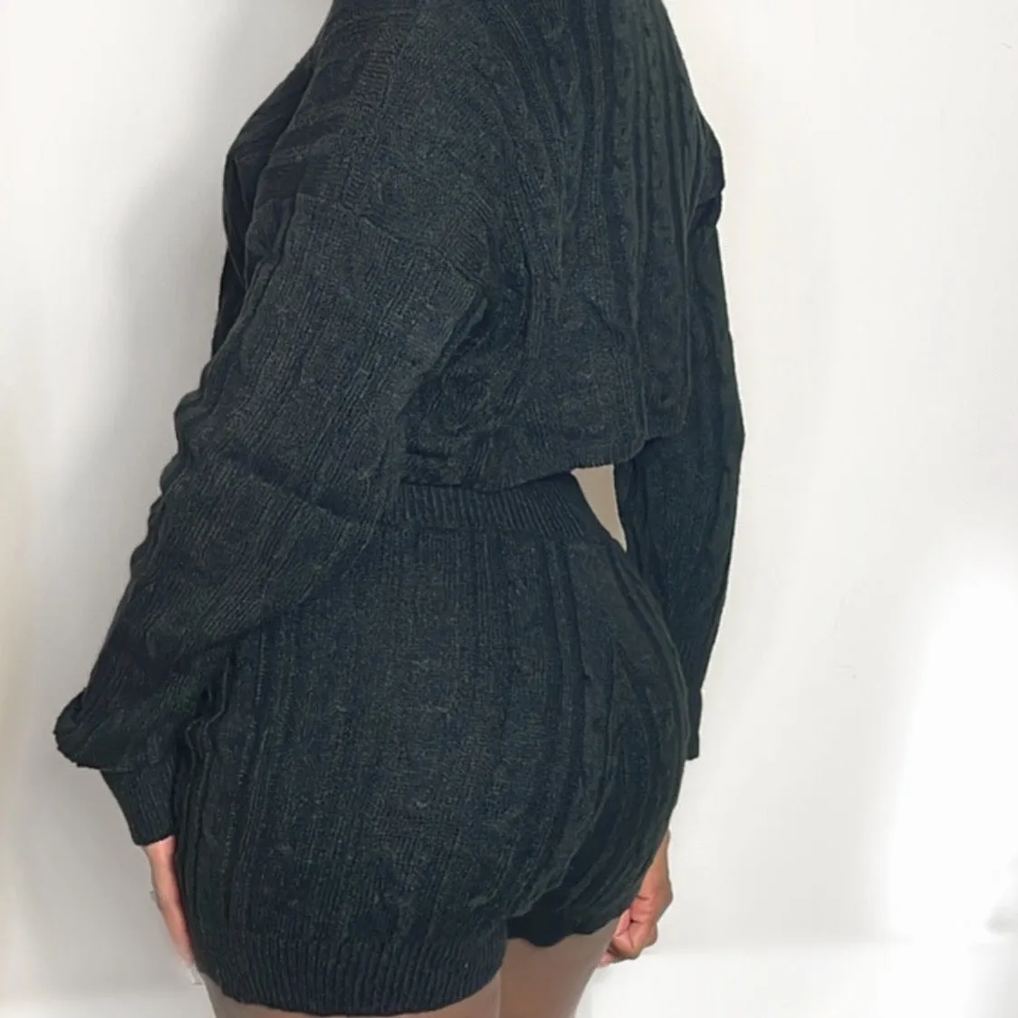 Knit Shorts | Homebody Cableknit Sweater Women's Lounging Shorts Black