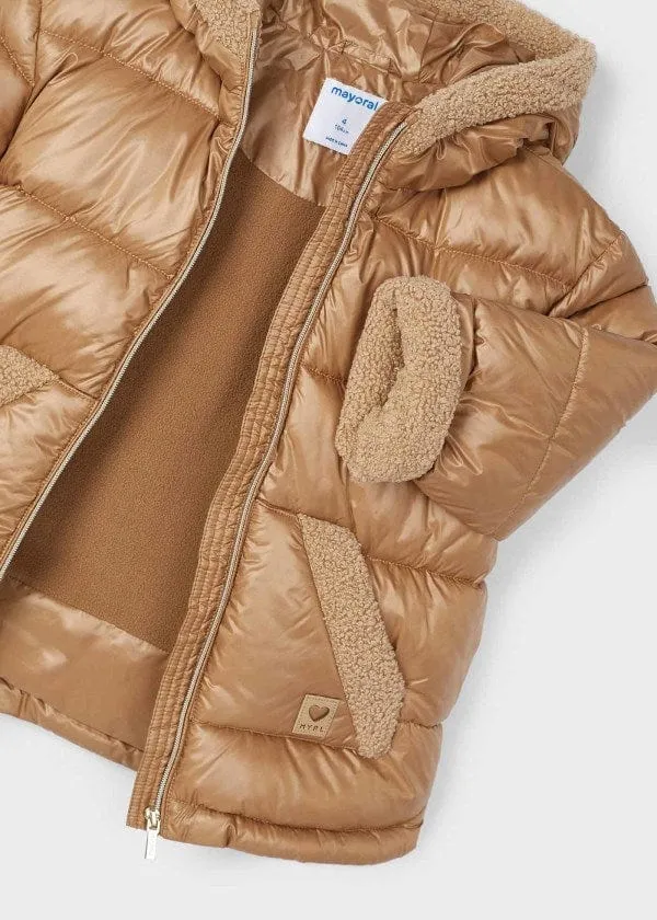 Mayoral Fleece Lined Hooded Puffer Jacket in Cinnamon