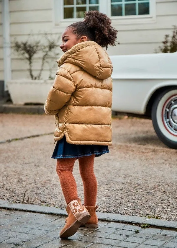 Mayoral Fleece Lined Hooded Puffer Jacket in Cinnamon