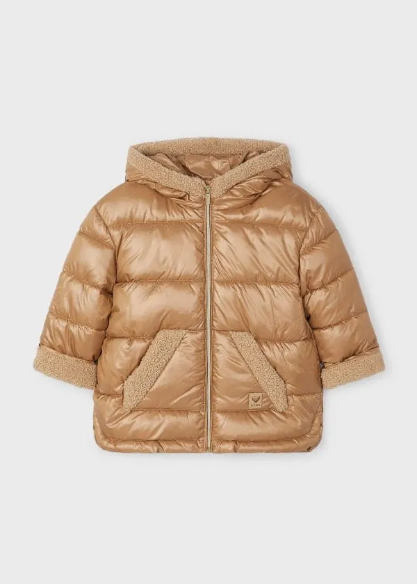 Mayoral Fleece Lined Hooded Puffer Jacket in Cinnamon
