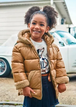 Mayoral Fleece Lined Hooded Puffer Jacket in Cinnamon