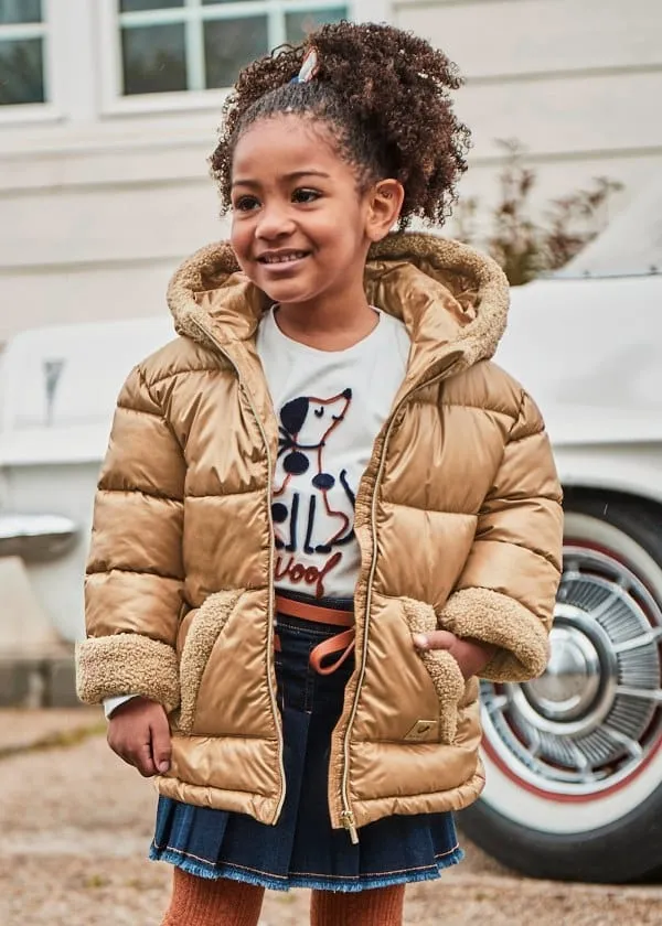 Mayoral Fleece Lined Hooded Puffer Jacket in Cinnamon