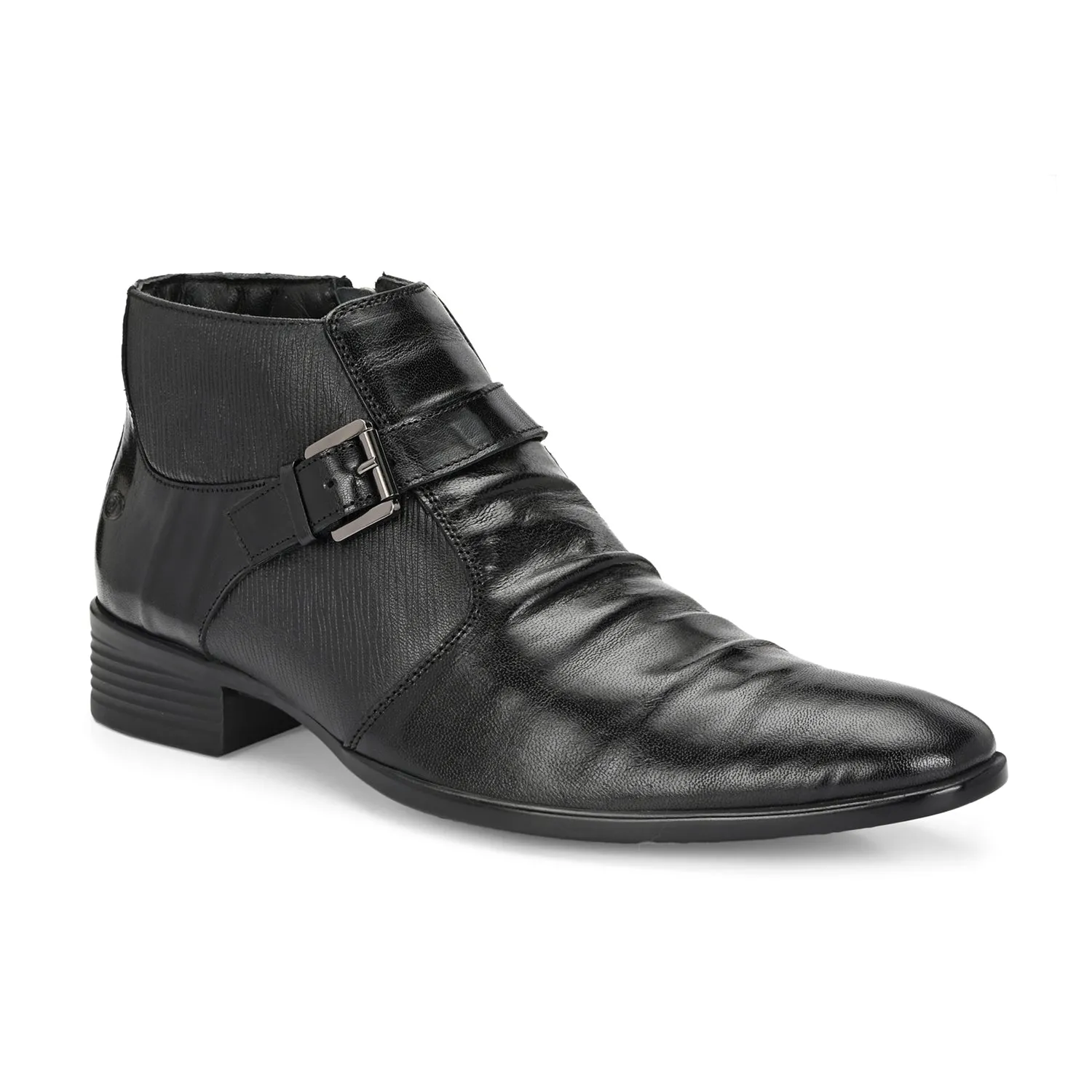 Men Premium Leather Black Formal Ankle Zipper Boot (Indus-75-Black)