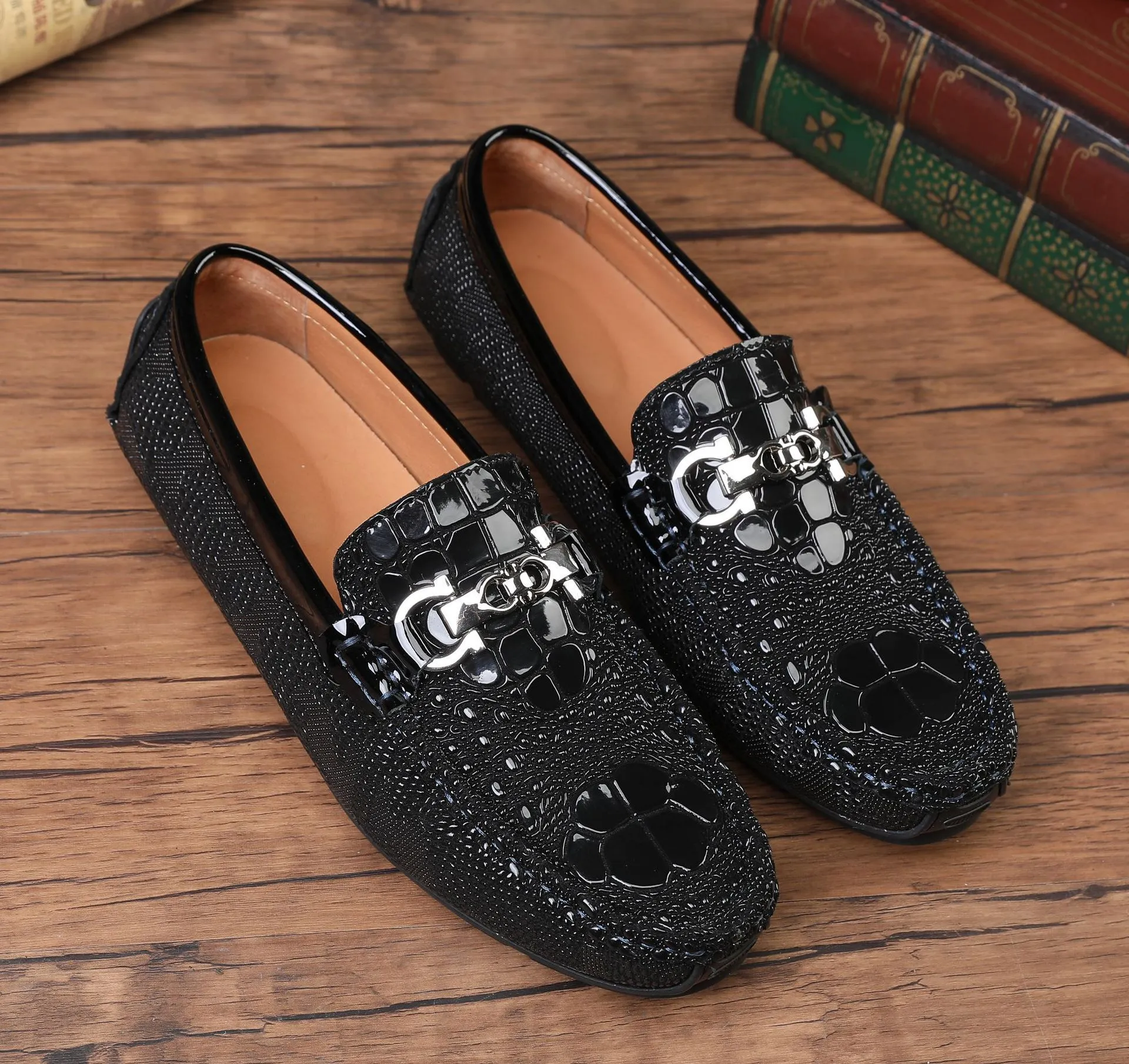 Men's Slip-on Driving Casual Shiny Leather Loafers