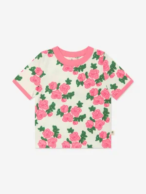 Mini Rodini Girls Rose Print T-Shirt in Pink