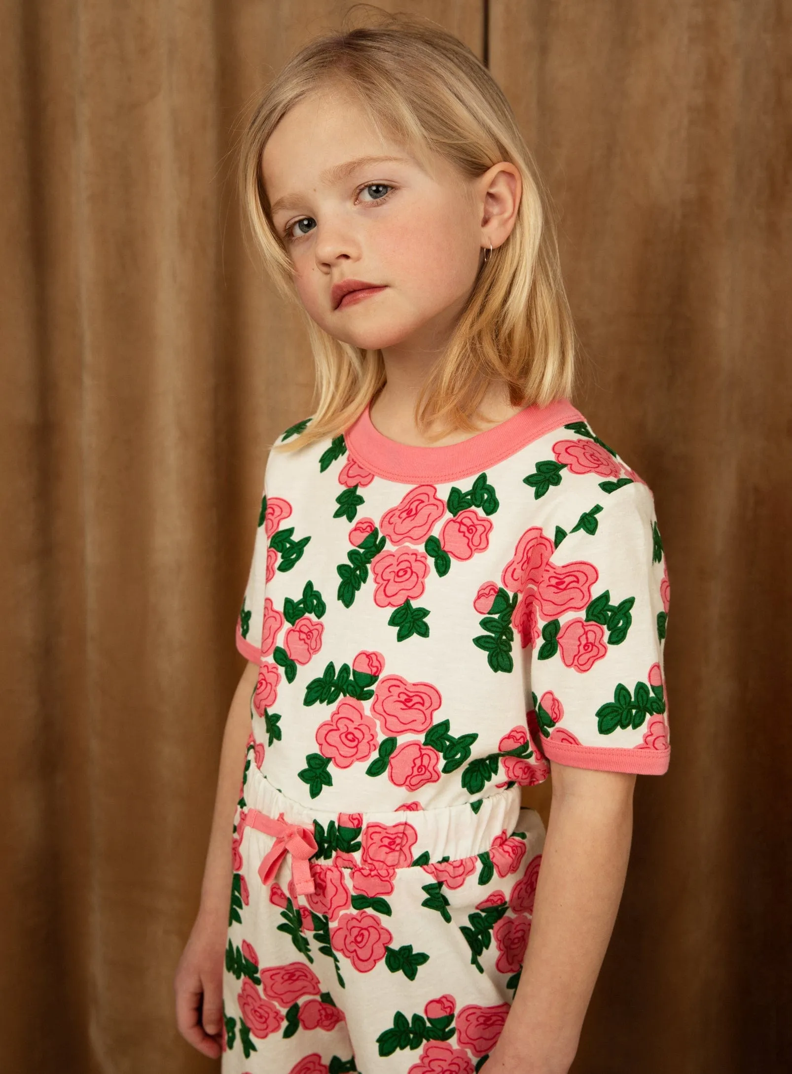 Mini Rodini Girls Rose Print T-Shirt in Pink