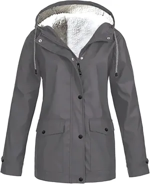 NEW Drepurja Coats for Women Winter Warm Long Sleeve Fuzzy Fleece Jackets Zip Up Hoodies Sherpa Lined Thermal Jacket, Grey Sz L