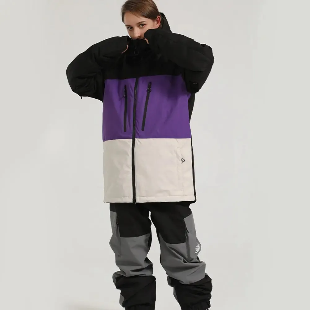 Winter Athletic Jacket for Skiing Colorblock Insulated Cargo Jacket
