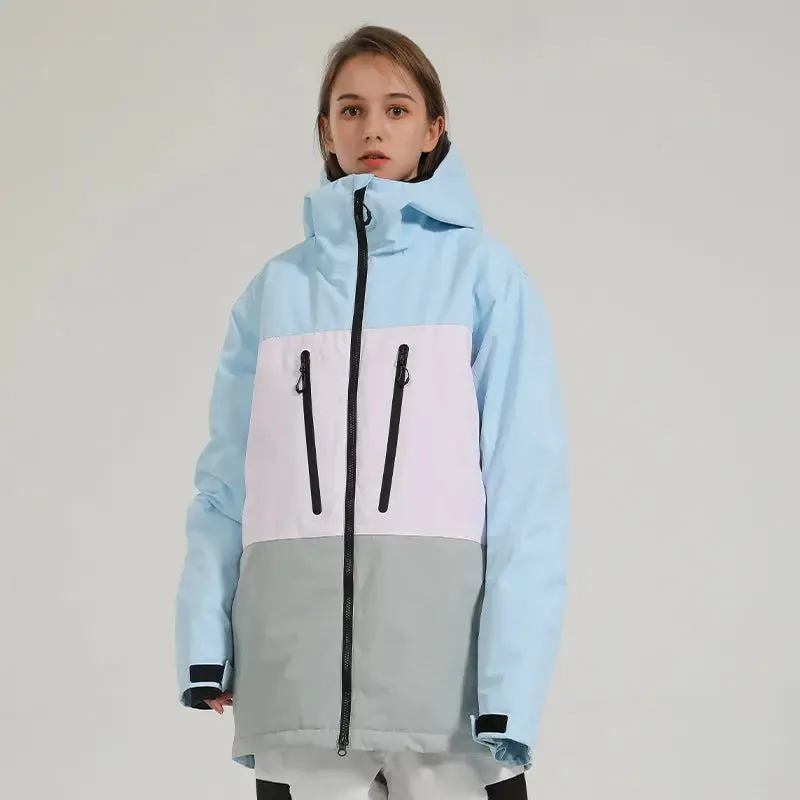 Winter Athletic Jacket for Skiing Colorblock Insulated Cargo Jacket
