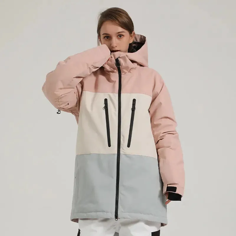 Winter Athletic Jacket for Skiing Colorblock Insulated Cargo Jacket