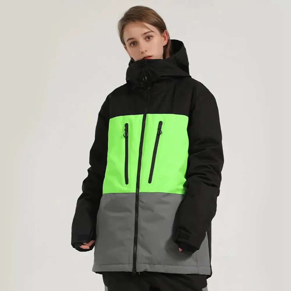 Winter Athletic Jacket for Skiing Colorblock Insulated Cargo Jacket