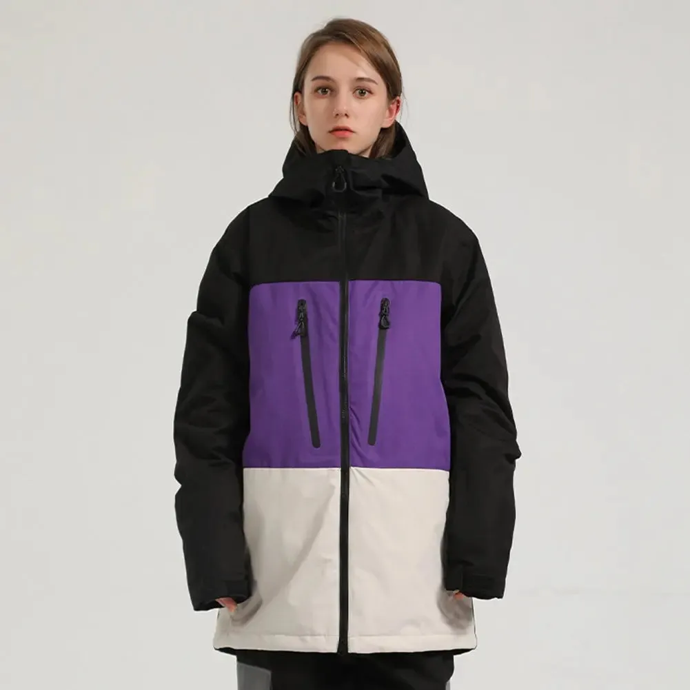 Winter Athletic Jacket for Skiing Colorblock Insulated Cargo Jacket