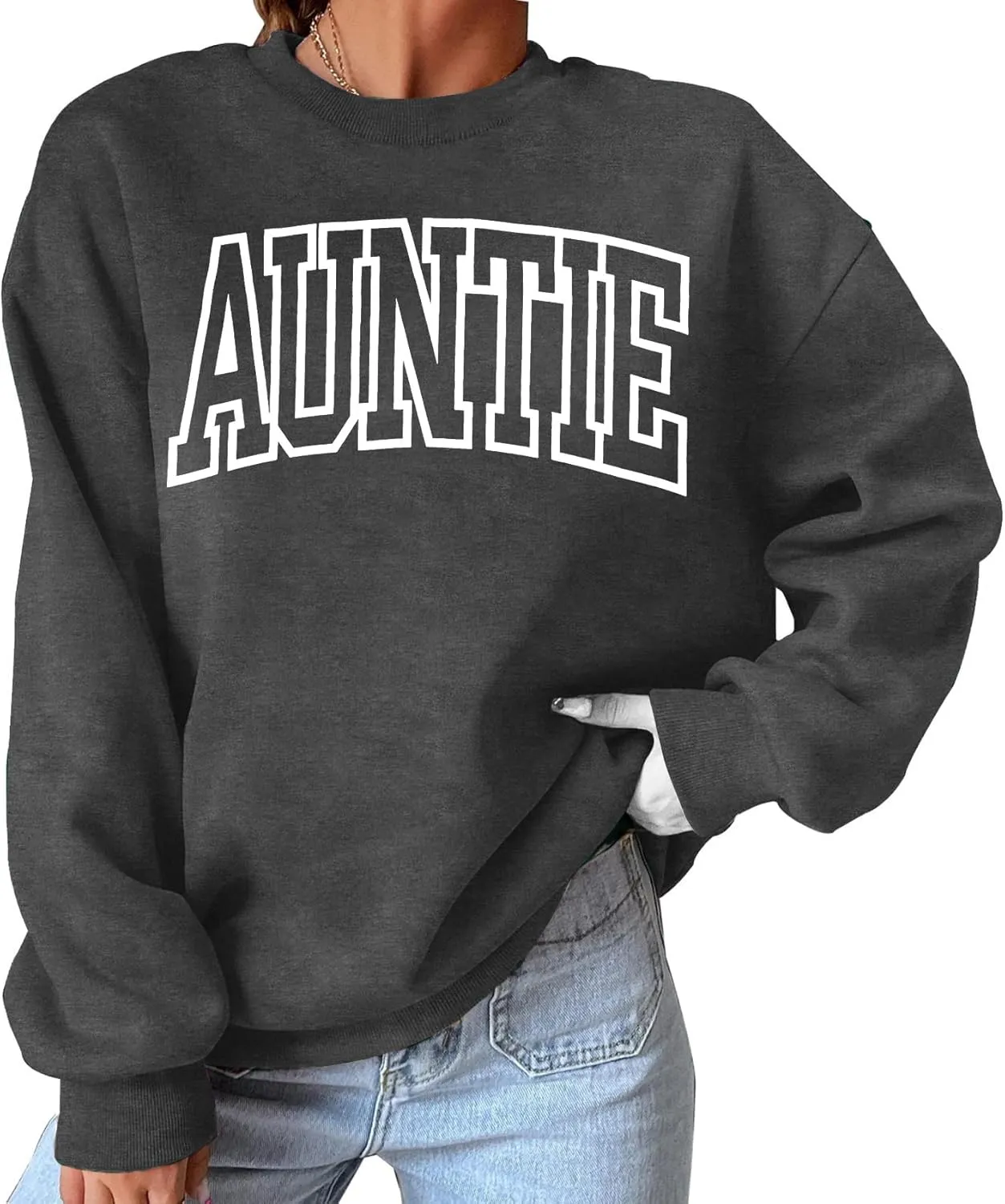 Womens Aunt Sweatshirt Cool Aunt Crewneck Sweatshirt Auntie Letter Print Long Sleeve Pullover Top