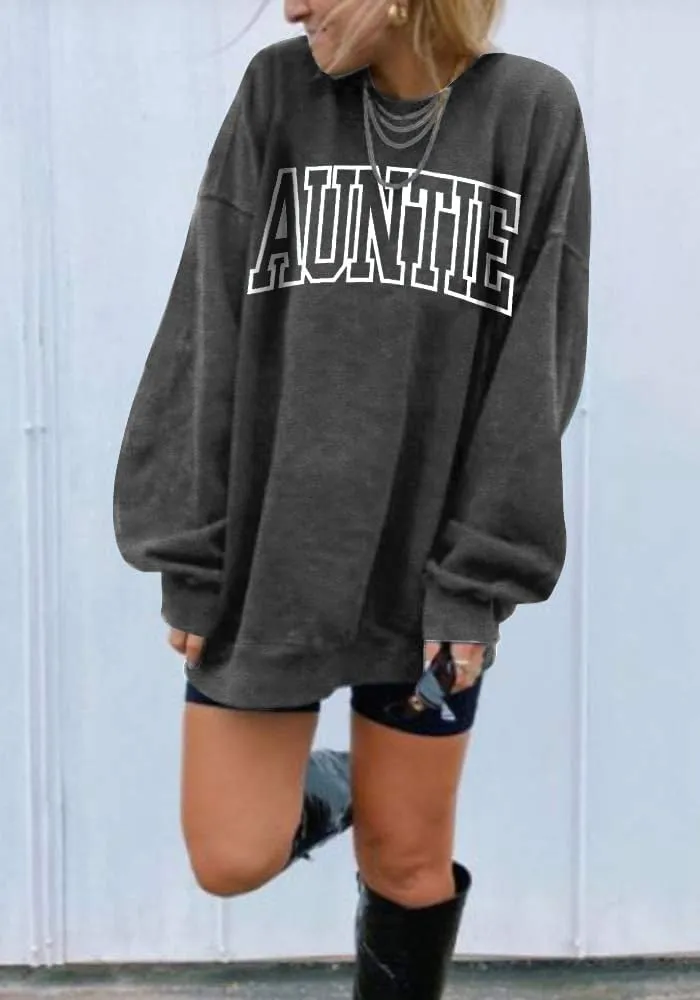 Womens Aunt Sweatshirt Cool Aunt Crewneck Sweatshirt Auntie Letter Print Long Sleeve Pullover Top