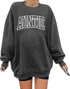 Womens Aunt Sweatshirt Cool Aunt Crewneck Sweatshirt Auntie Letter Print Long Sleeve Pullover Top
