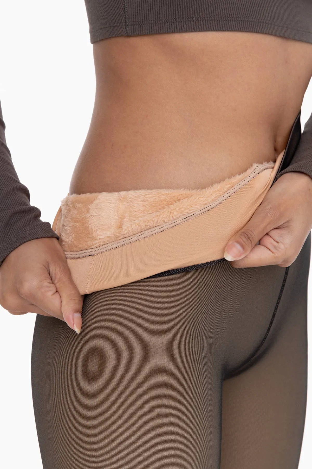Women's Faux Fur Lined High-Waisted Footless Tights, Nude Undertone: Black