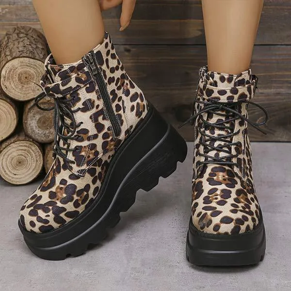 Women's Leopard Print Platform Ankle Boots 24467946C