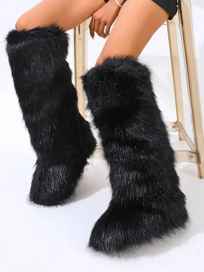 Women's Warmth Thermal Fluffy Faux Fur Mid-calf Snow Boots