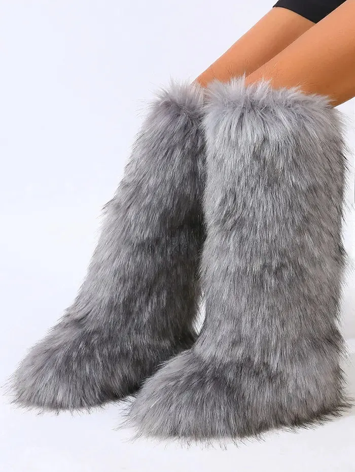 Women's Warmth Thermal Fluffy Faux Fur Mid-calf Snow Boots